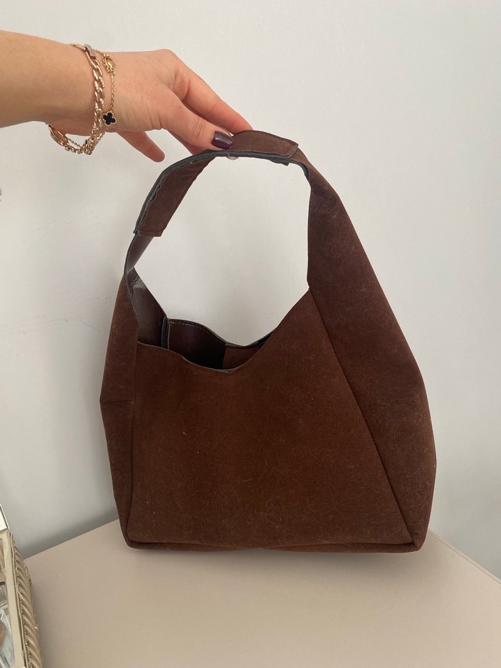 Kahverengi Süet Kadın Çanta Seti - Görsel 4