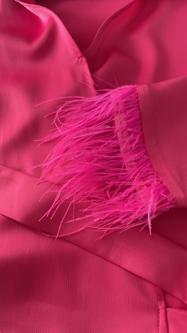 Pembe Mini Kuşaklı Kadın saten Gömlek - Görsel 4