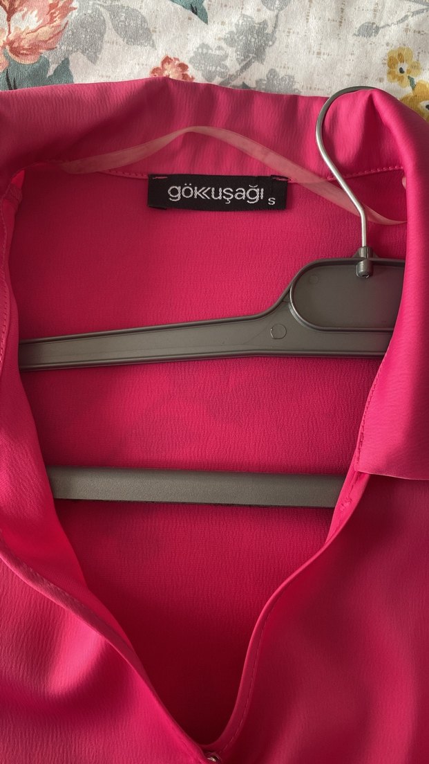 Pembe Mini Kuşaklı Kadın saten Gömlek - Görsel 3