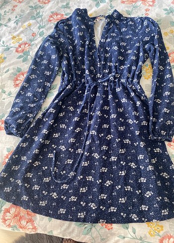 Mavi Baskılı Denim Elbise - Görsel 3