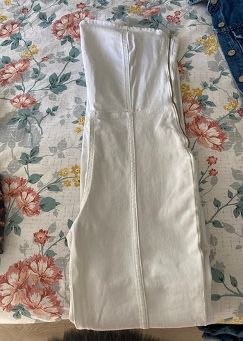 Beyaz Straplez Pamuklu Kadın Tulum - Görsel 2