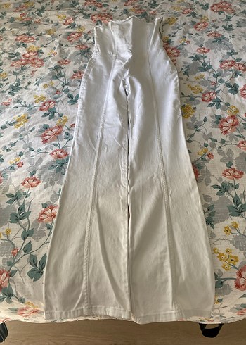 Beyaz Straplez Pamuklu Kadın Tulum - Görsel 3