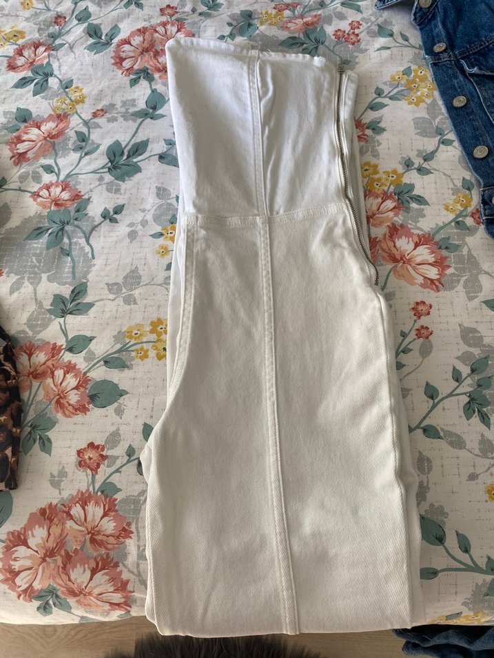 Beyaz Straplez Pamuklu Kadın Tulum - Görsel 2