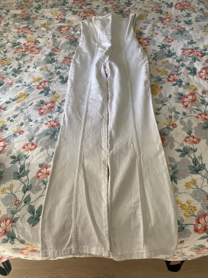 Beyaz Straplez Pamuklu Kadın Tulum - Görsel 3