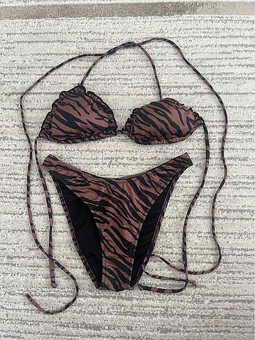 s Beden kahverengi Renk Trendyolmilla zebra bikini takımı