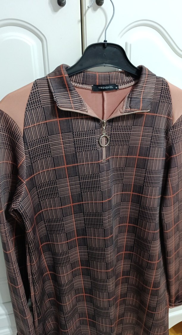 Düğmeli Ekoseli Uzun Kollu Kadın Tunik - Görsel 2