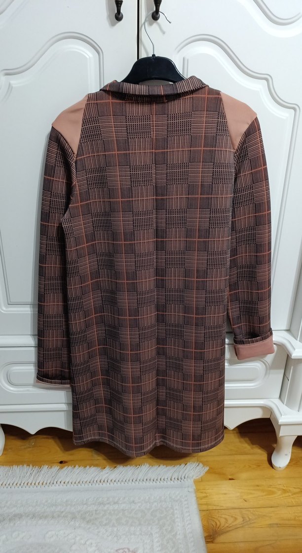 Düğmeli Ekoseli Uzun Kollu Kadın Tunik - Görsel 5