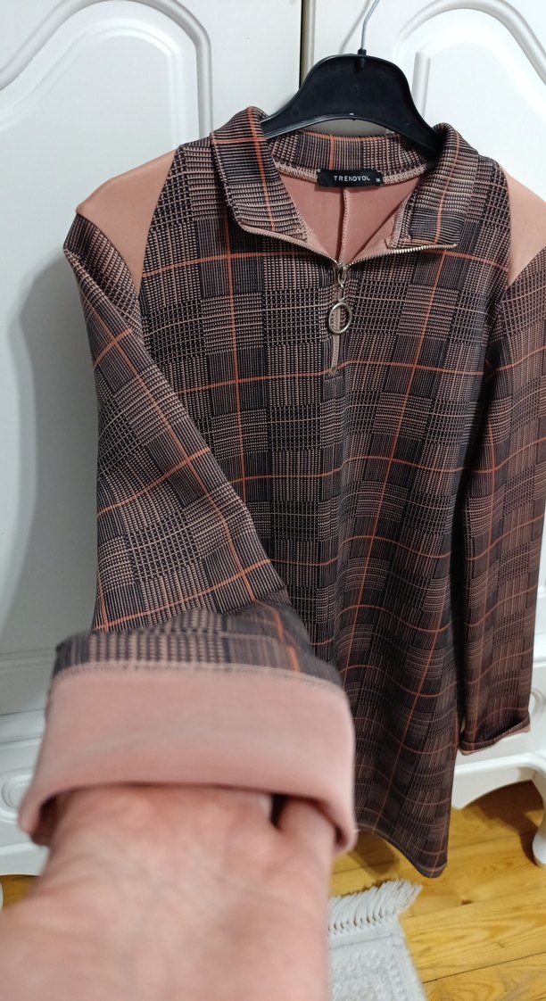 Düğmeli Ekoseli Uzun Kollu Kadın Tunik - Görsel 3