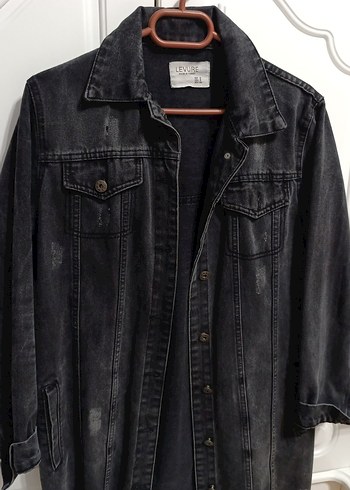 Siyah Düğmeli Uzun Kot Ceket - Görsel 2