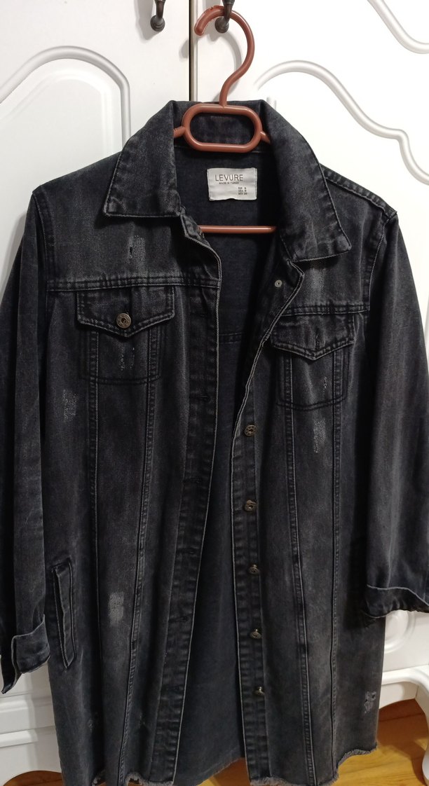 Siyah Düğmeli Uzun Kot Ceket - Görsel 2