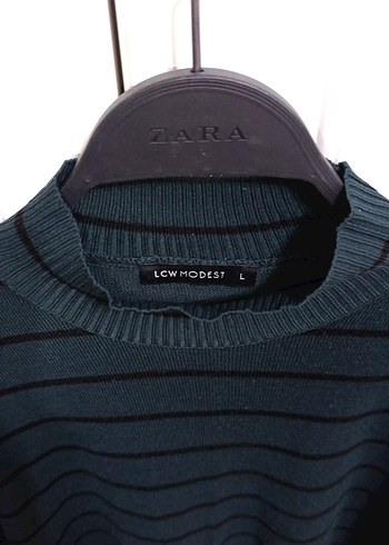 Gri Çizgili Kadın Boğazlı Triko Kazak - Görsel 3