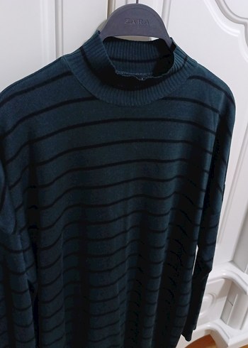 Gri Çizgili Kadın Boğazlı Triko Kazak - Görsel 2