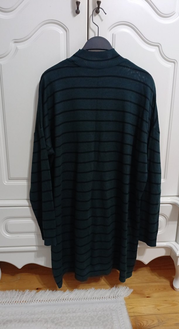 Gri Çizgili Kadın Boğazlı Triko Kazak - Görsel 4