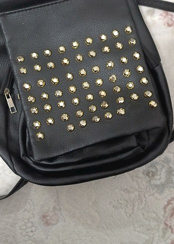 Siyah Deri Sırt Çantası - Punk Tarz - Görsel 4