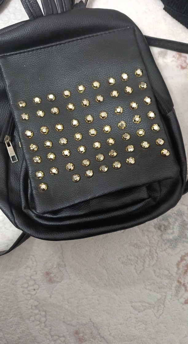 Siyah Deri Sırt Çantası - Punk Tarz - Görsel 4