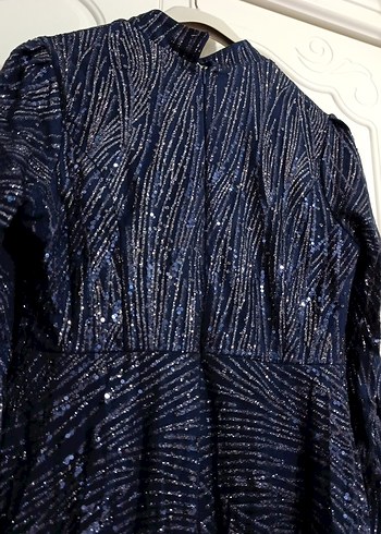 Kadın Lacivert Uzun Drapeli Abiye Elbise - Görsel 4