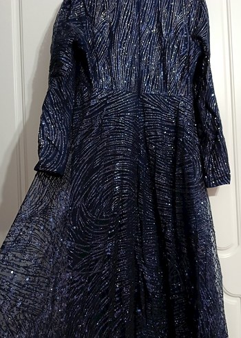 Kadın Lacivert Uzun Drapeli Abiye Elbise - Görsel 5