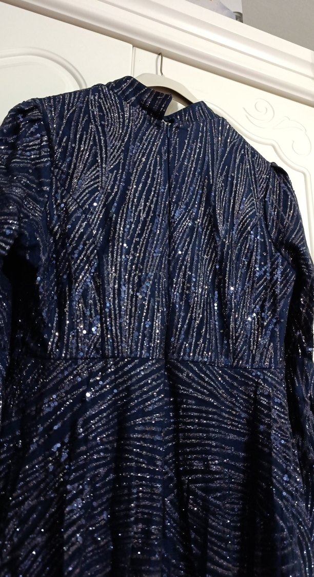 Kadın Lacivert Uzun Drapeli Abiye Elbise - Görsel 4