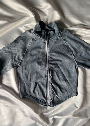 Kadın Gri Uzun Kollu Fermuarlı Crop Üst - Görsel 3