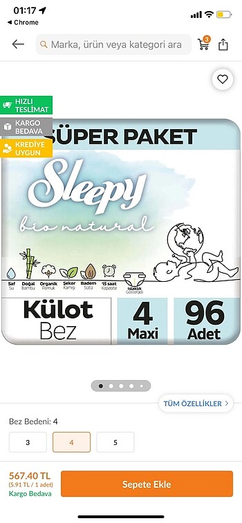 96 sleepy bionatural külot bez