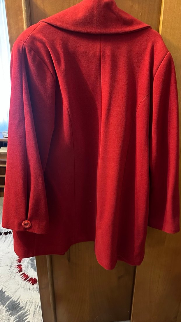 Kadın Kırmızı Kaşe  Düğmeli Kaban - Görsel 3