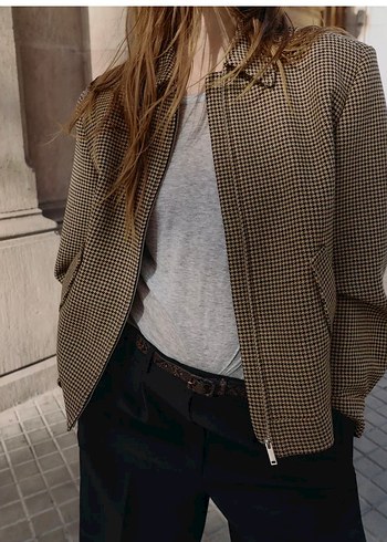 Bej Ekose Desenli Kadın Midi Ceket - Görsel 3