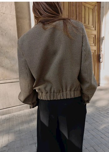 Bej Ekose Desenli Kadın Midi Ceket - Görsel 2