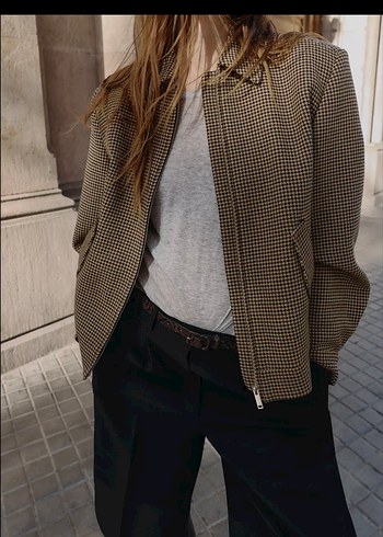 Bej Ekose Desenli Kadın Midi Ceket - Görsel 5