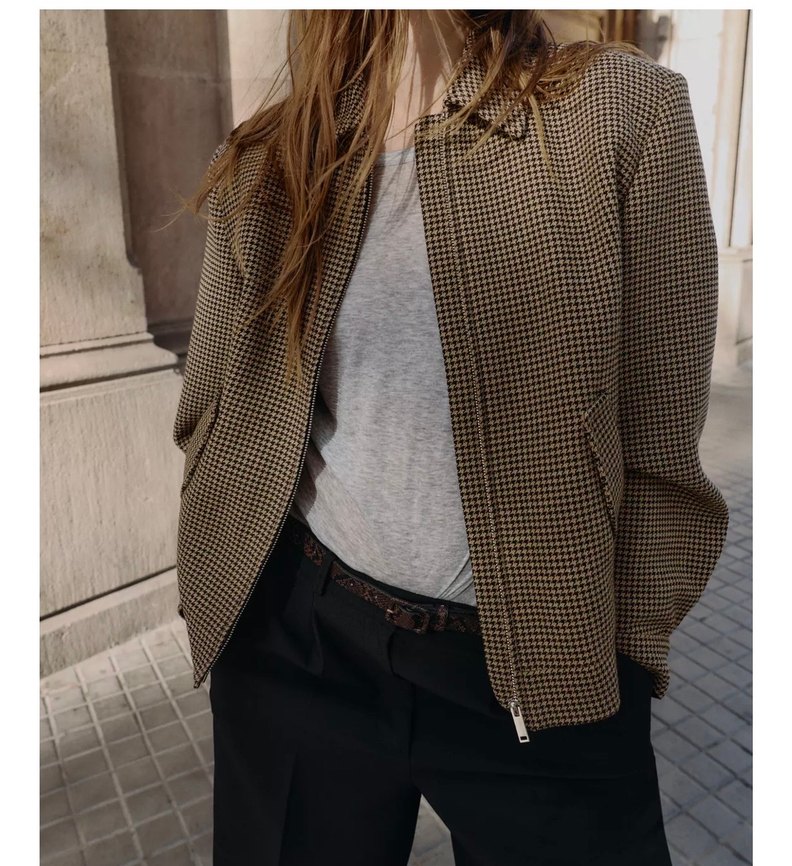 Bej Ekose Desenli Kadın Midi Ceket - Görsel 3