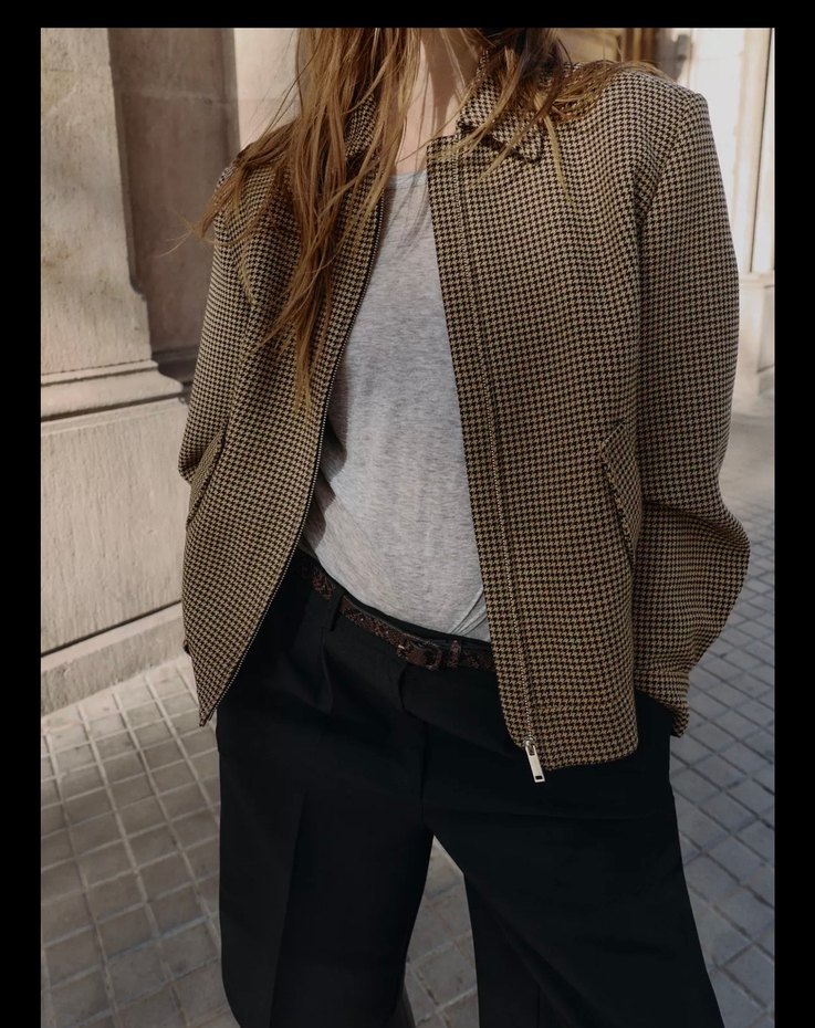 Bej Ekose Desenli Kadın Midi Ceket - Görsel 5