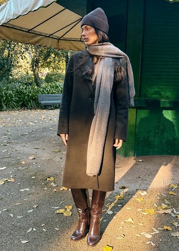 Tek Düğmeli Koyu Kahverengi Kaban - Görsel 2