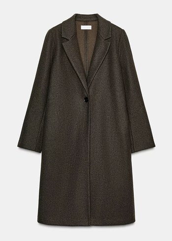 Tek Düğmeli Koyu Kahverengi Kaban - Görsel 3