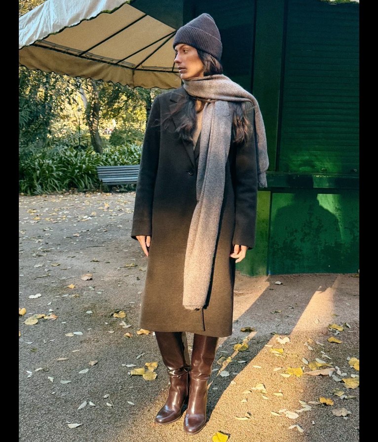 Tek Düğmeli Koyu Kahverengi Kaban - Görsel 2