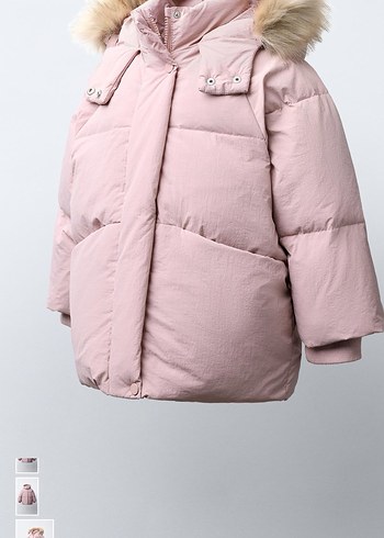 Kürklü Kapüşonlu Kız Mont kuş tüyü mont - Görsel 3