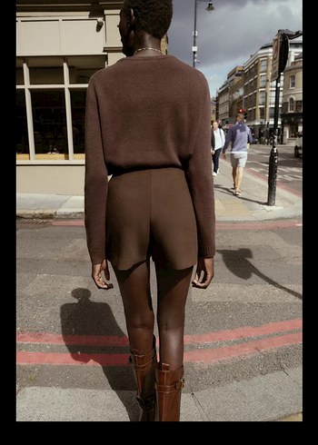 Kahverengi yüzde yüz yün Mini Kadın Kazak - Görsel 2