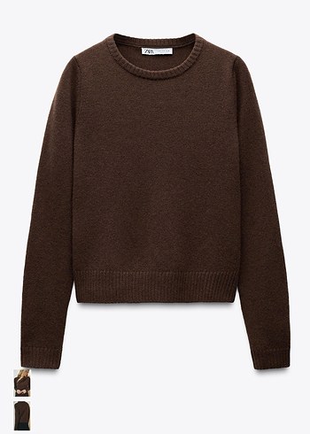 Kahverengi yüzde yüz yün Mini Kadın Kazak - Görsel 4