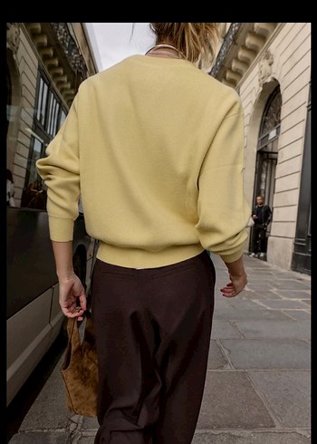 Sarı Fermuarlı Kadın Triko Sweatshirt - Görsel 2