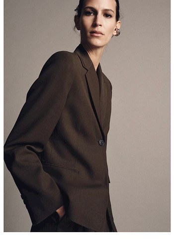 Kadın Kahverengi Notch Yaka Blazer Ceket - Görsel 3
