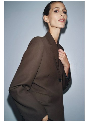 Kadın Kahverengi Notch Yaka Blazer Ceket - Görsel 2