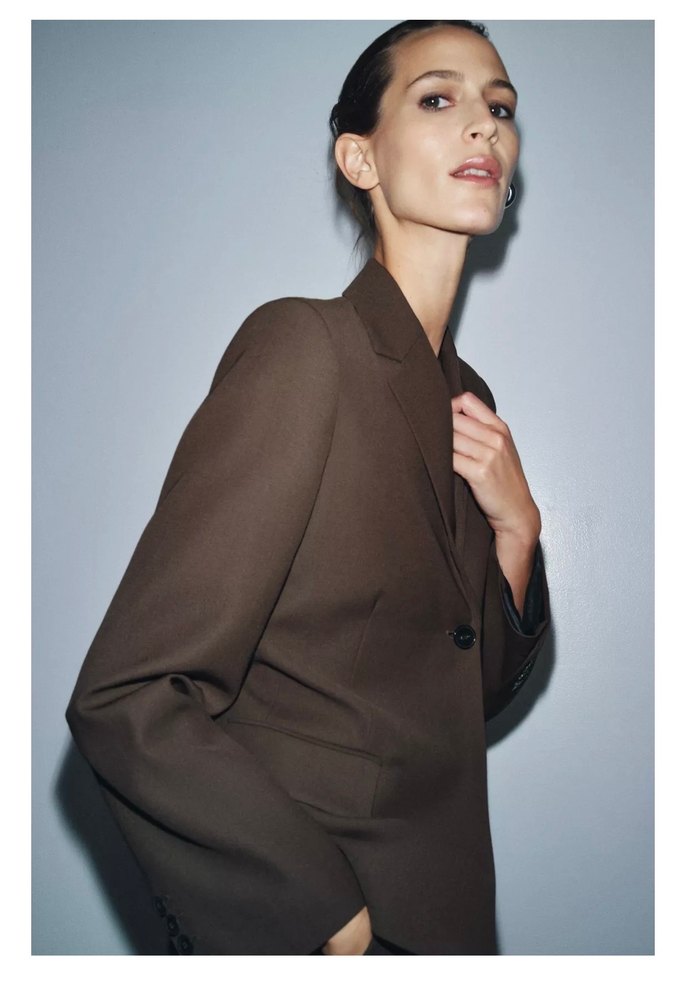 Kadın Kahverengi Notch Yaka Blazer Ceket - Görsel 2