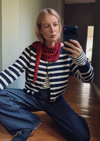 Çizgili Uzun Kollu Triko Kazak - Görsel 3