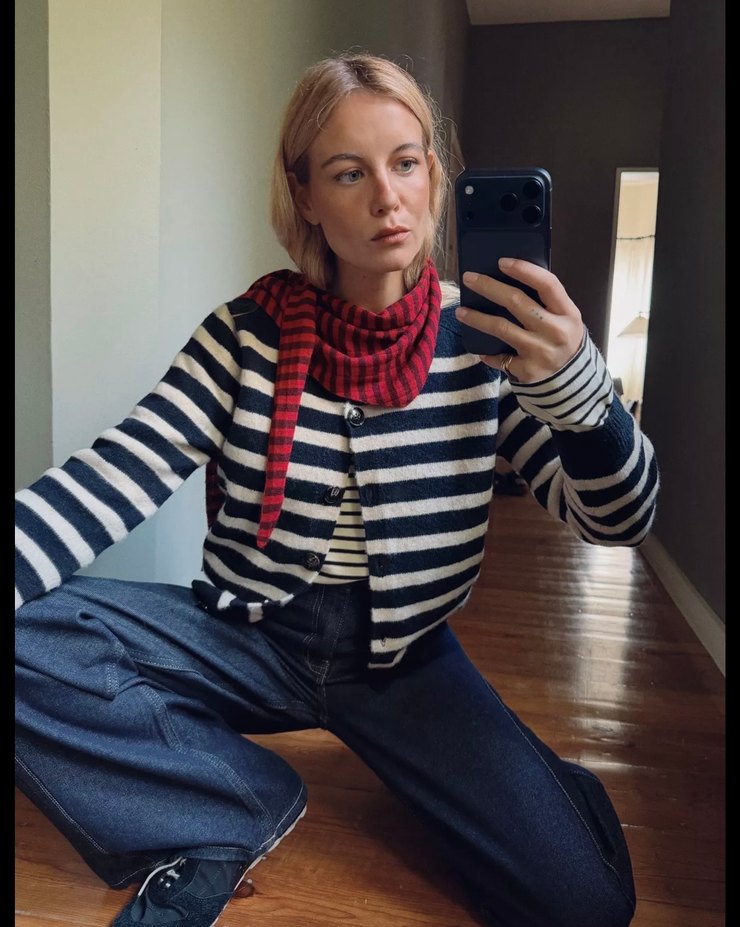 Çizgili Uzun Kollu Triko Kazak - Görsel 3