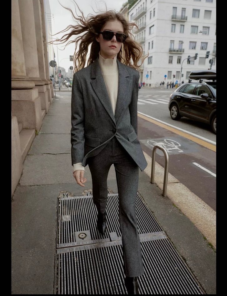 Gri Midi Kadın Kumaş Pantolon - Görsel 2