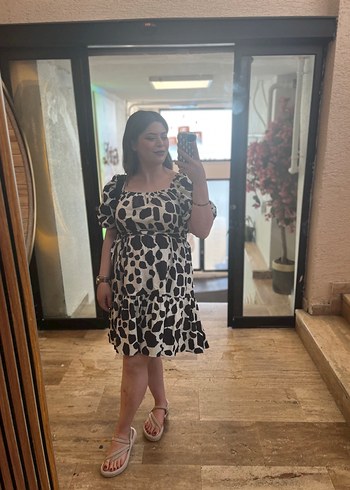 Leopar Desenli Kısa Puf Kollu Kadın Elbise - Görsel 2