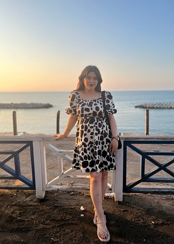 Leopar Desenli Kısa Puf Kollu Kadın Elbise - Görsel 3