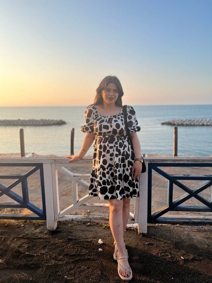 Leopar Desenli Kısa Puf Kollu Kadın Elbise - Görsel 3