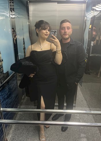 Siyah midi şık abiye - Görsel 2