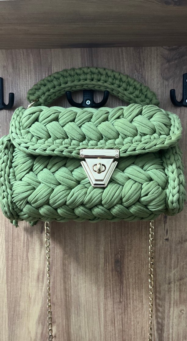 Örgü Detaylı Yeşil Bohem Kadın Çanta - Görsel 2