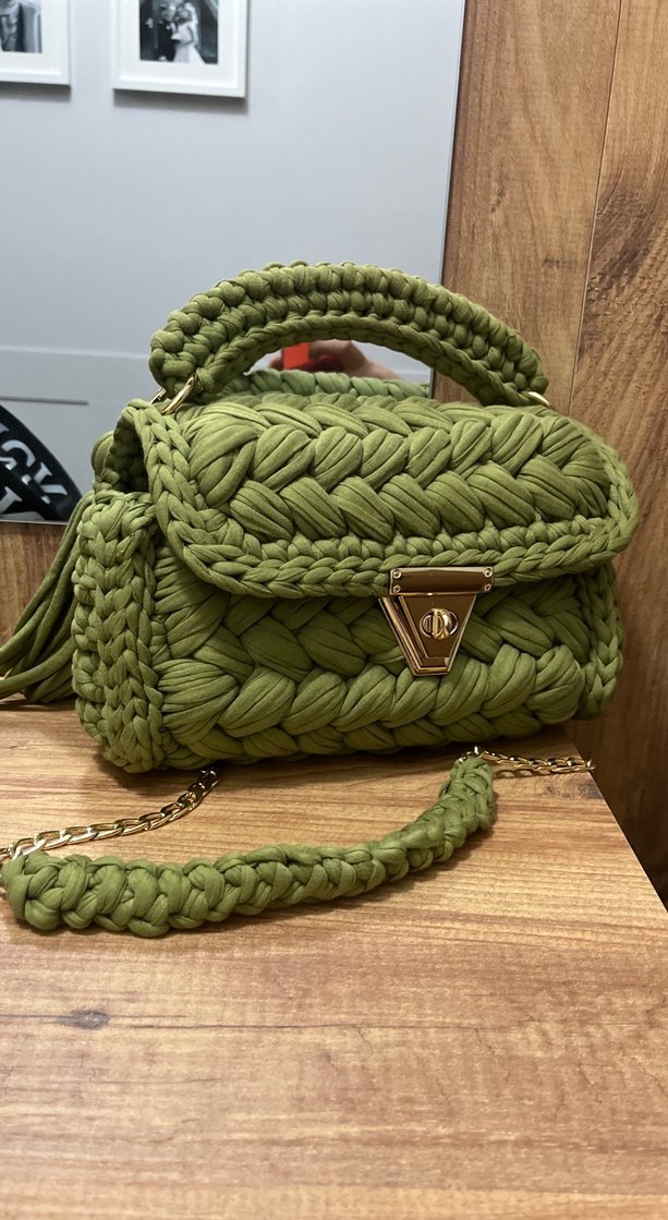 Örgü Detaylı Yeşil Bohem Kadın Çanta - Görsel 3