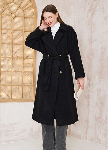 Astarlı kemerli oversize Kaban